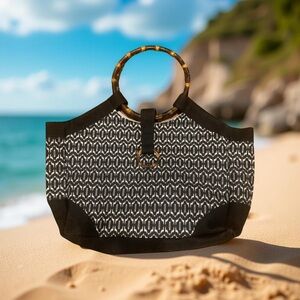 Carmen Marc Valvo black, gray and white beach bag /large tote NWT